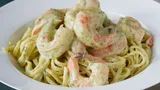 Linguine aux crevettes et pesto crémeux